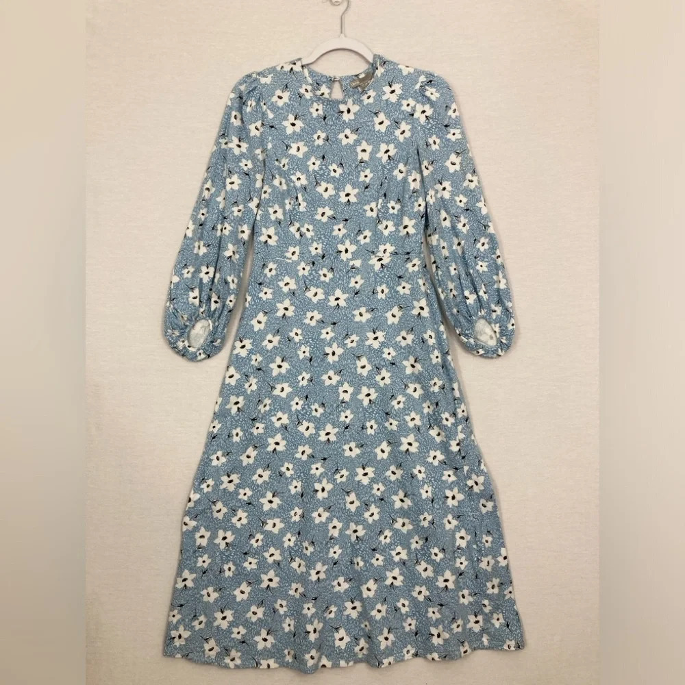 ASOS Blue Floral Midi Dress with White Blossoms
